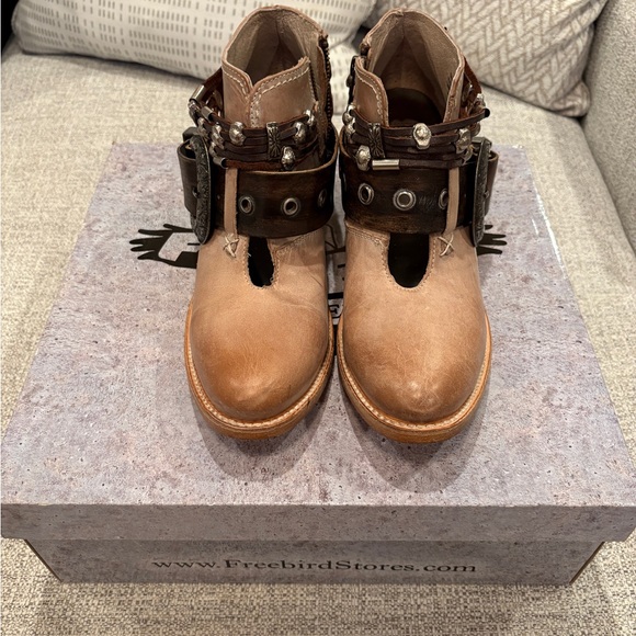 Freebird Brown Ankle Boots with Embellished Buckle - Picture 2 of 6